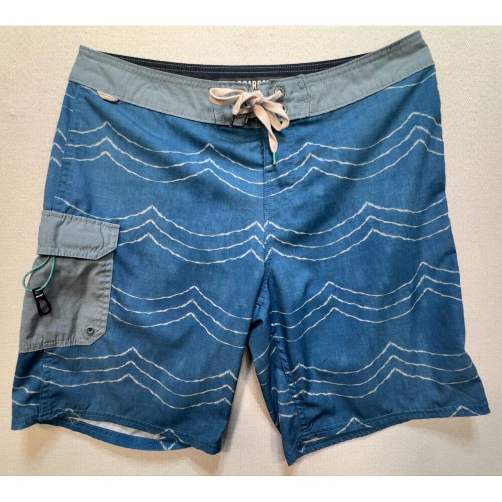 Reef Men's Board Shorts Wave Surf Swim Trunk Cargo Pocket Size 33 Blue Stretch